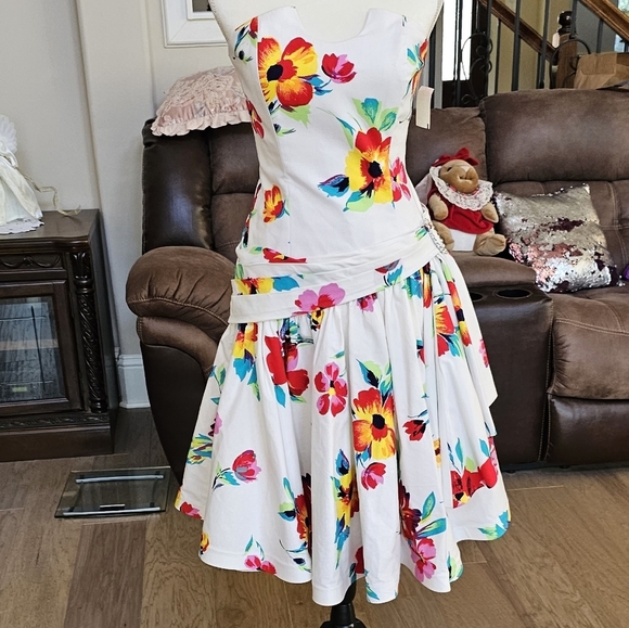 Nwt RIMINI 100% COTTON Sakowitz flower tea dress 10 - Picture 3 of 15